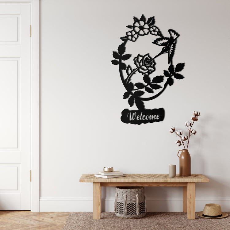 Dekadron Welcome With Flowers Metal Wall Decor