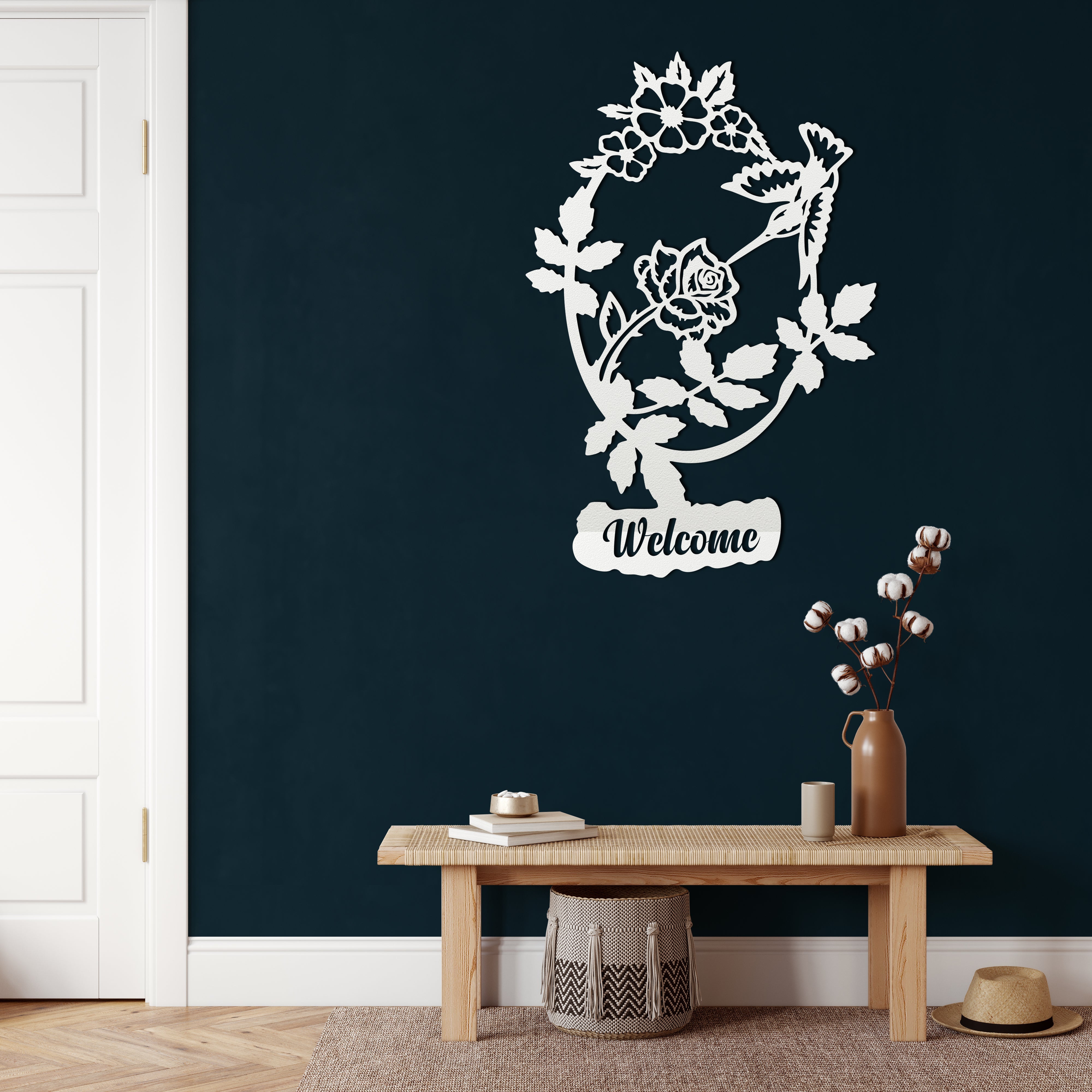 Welcome With Flowers Metal Wall Decor