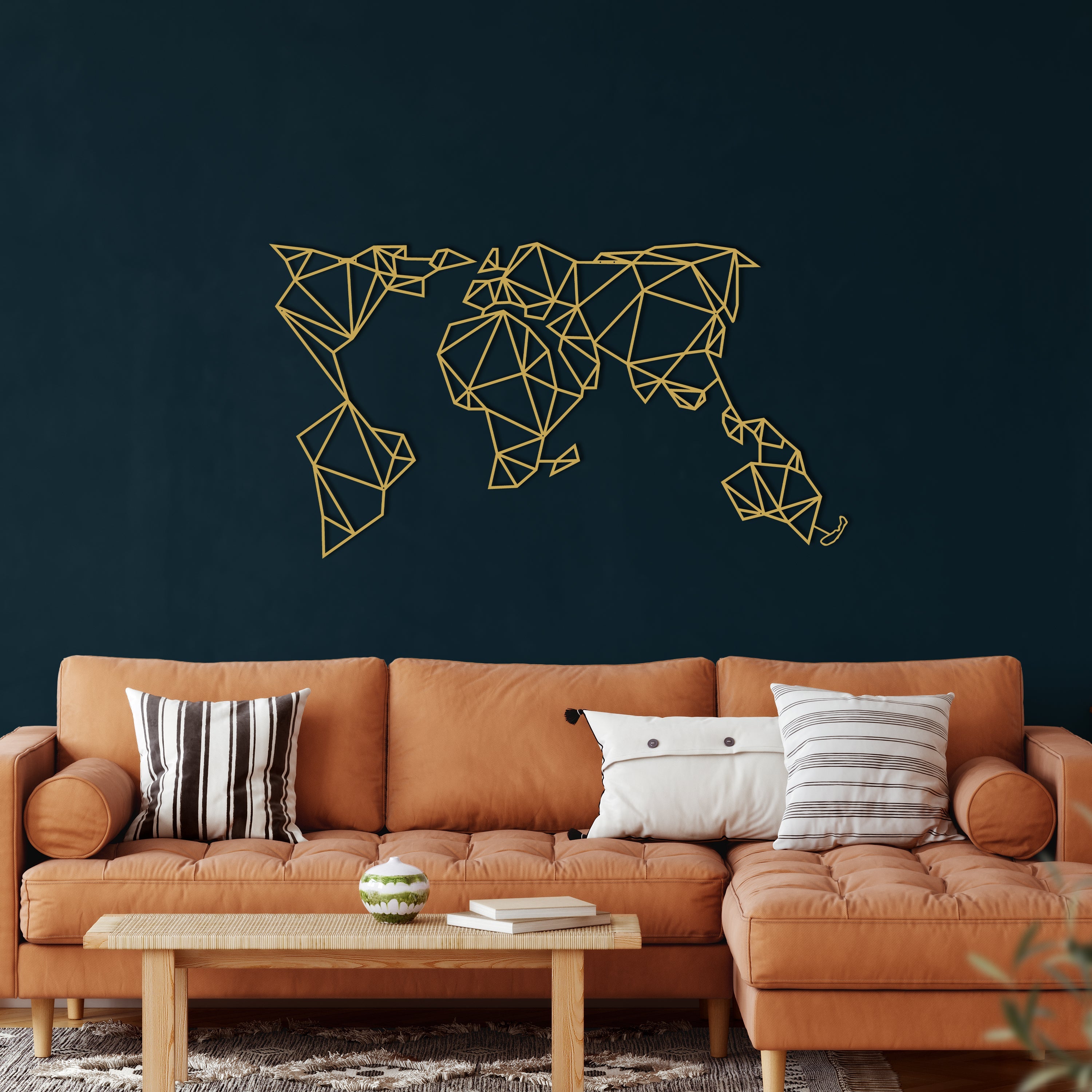 Dekadron Geometric World Map Metal Wall Decor