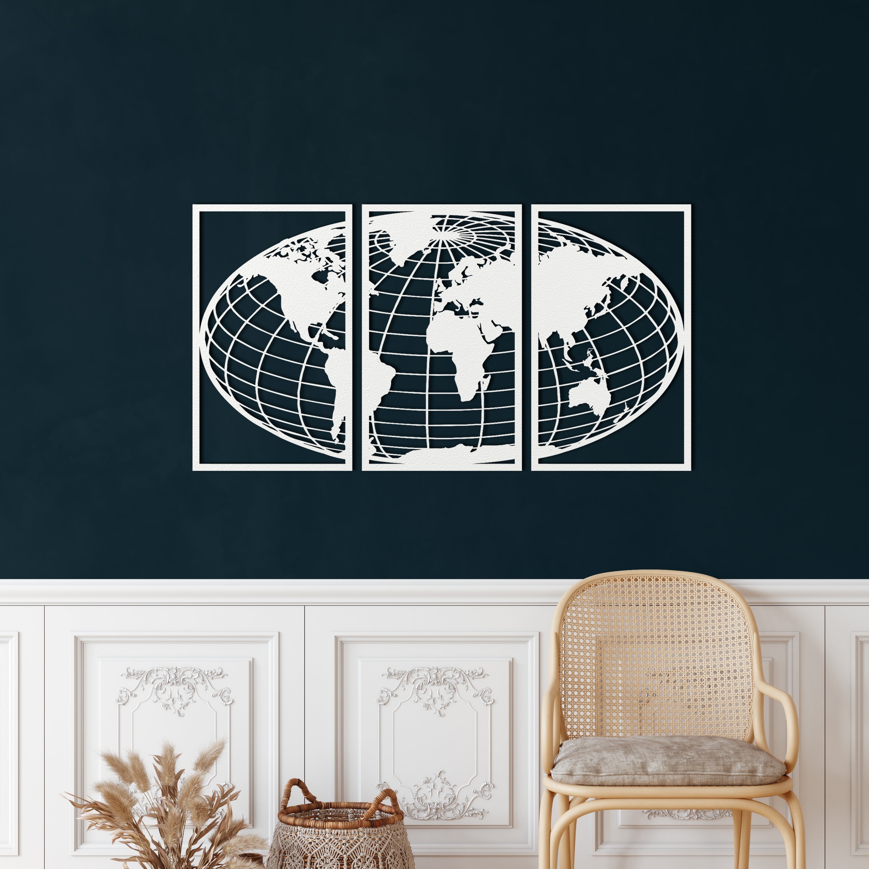 جدارية معدنية خريطة العالم بيضاوية 
