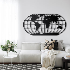 World Map Metal Wall Decoration with Meridian