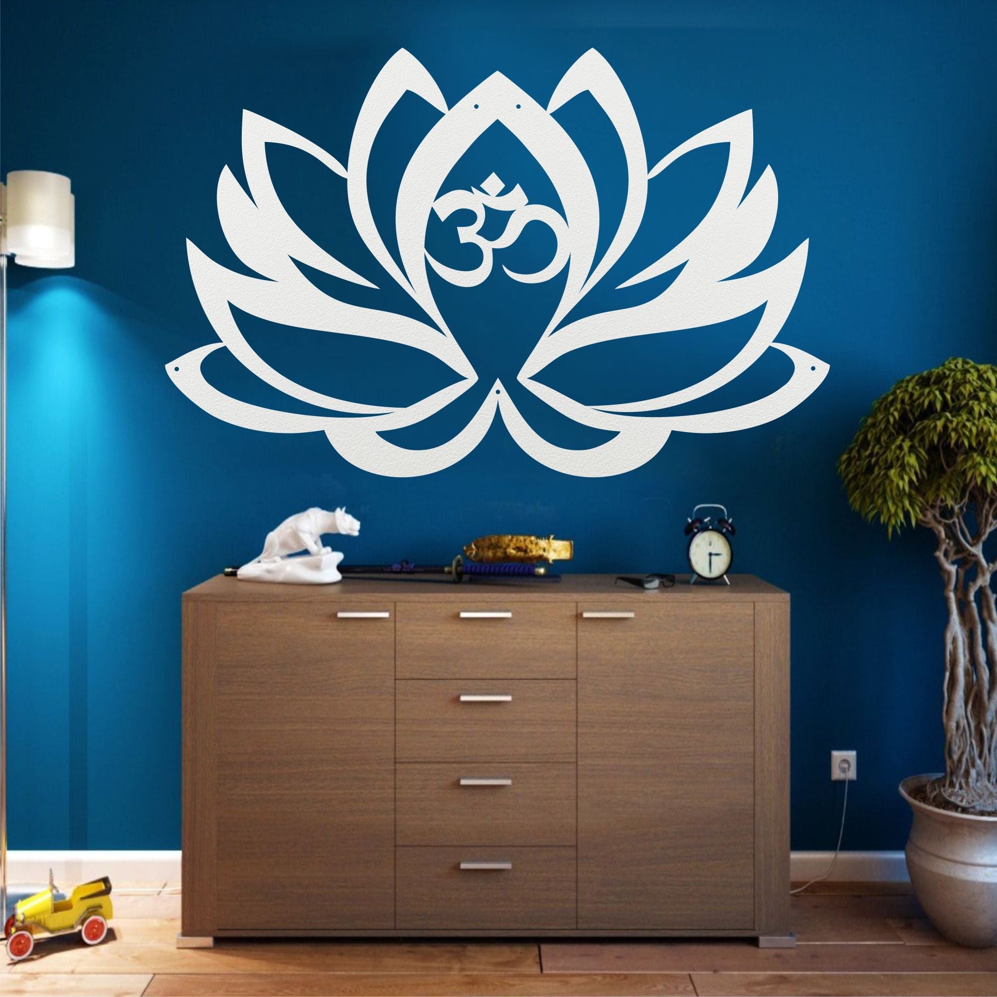 Lotus Çiçeği Ve Om Metal Duvar Dekorasyonu