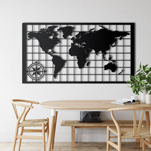 World Map Compass Metal Wall Decoration