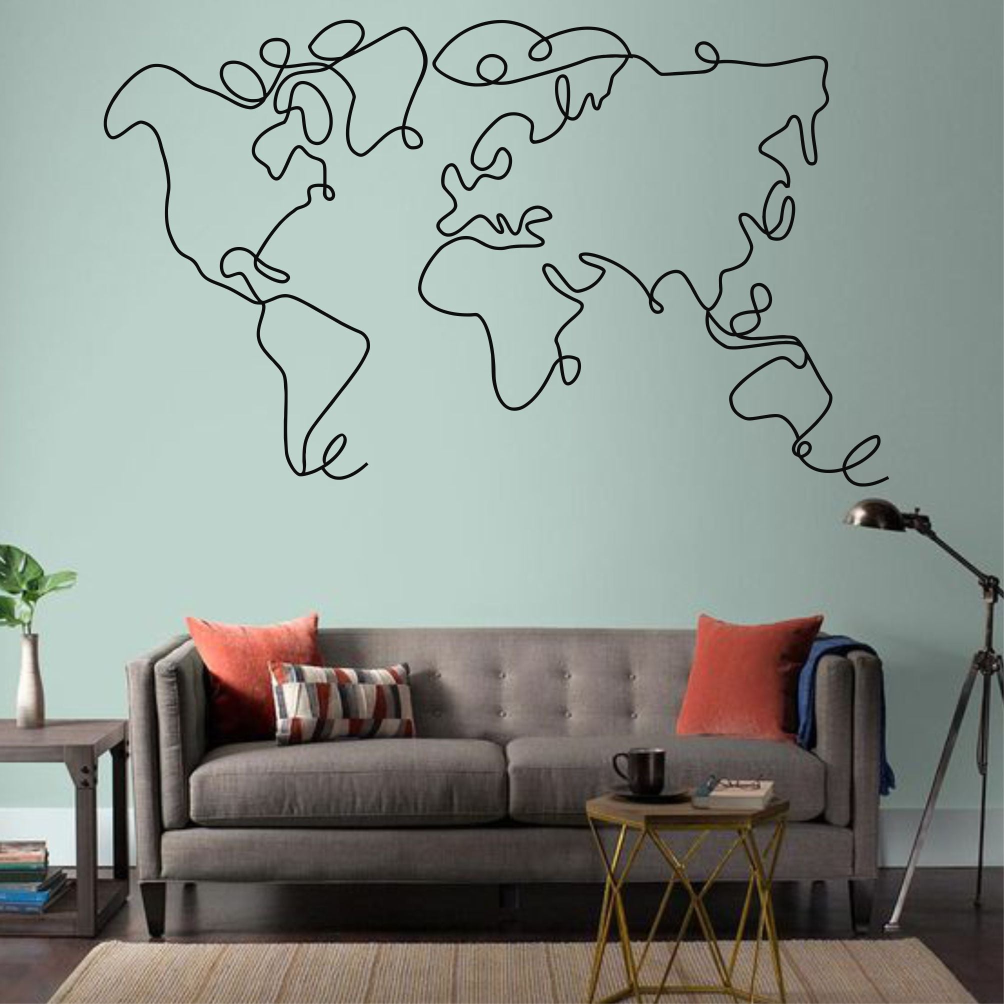 World Map Drawing Metal Wall Decor