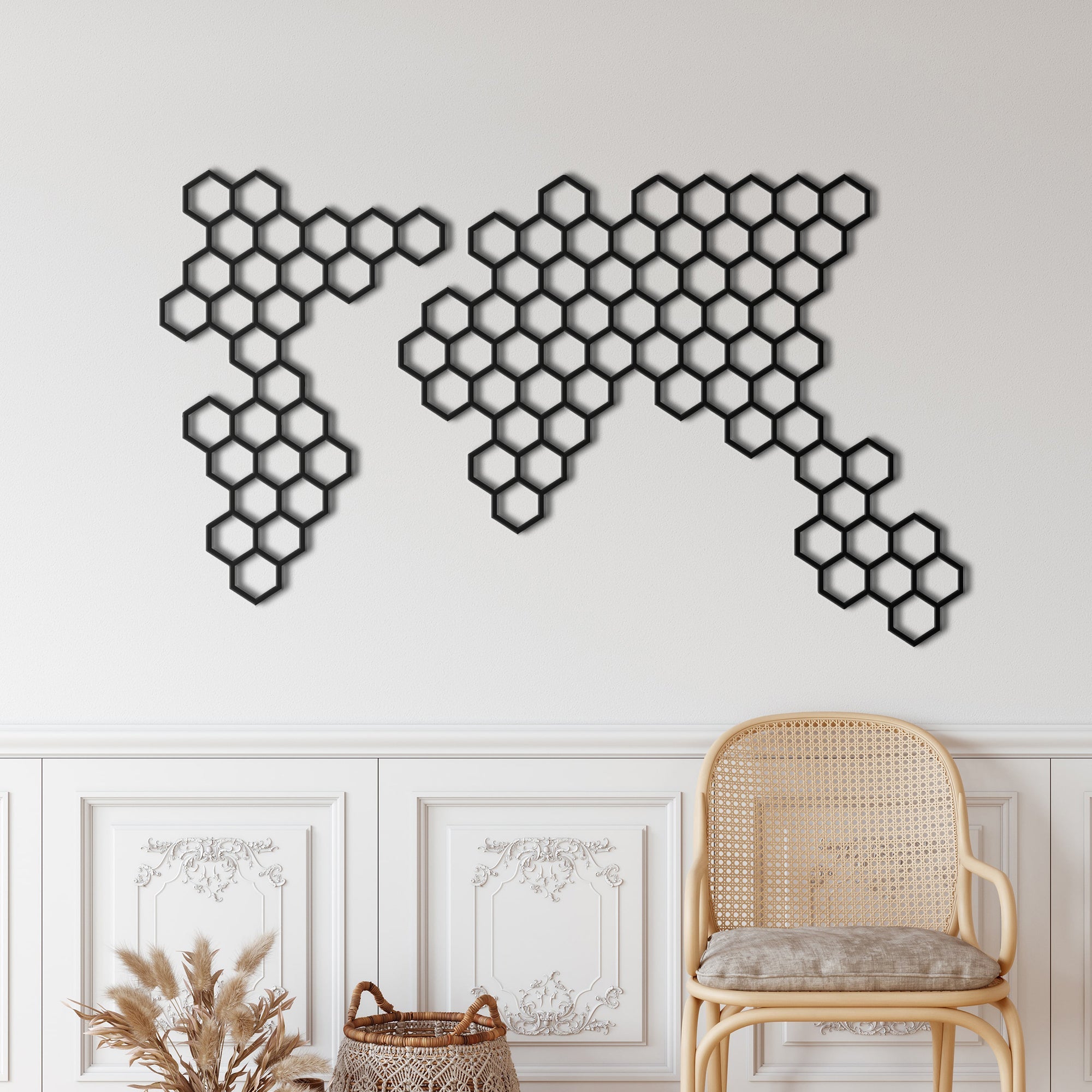 Honeycomb World Map Metal Wall Decoration