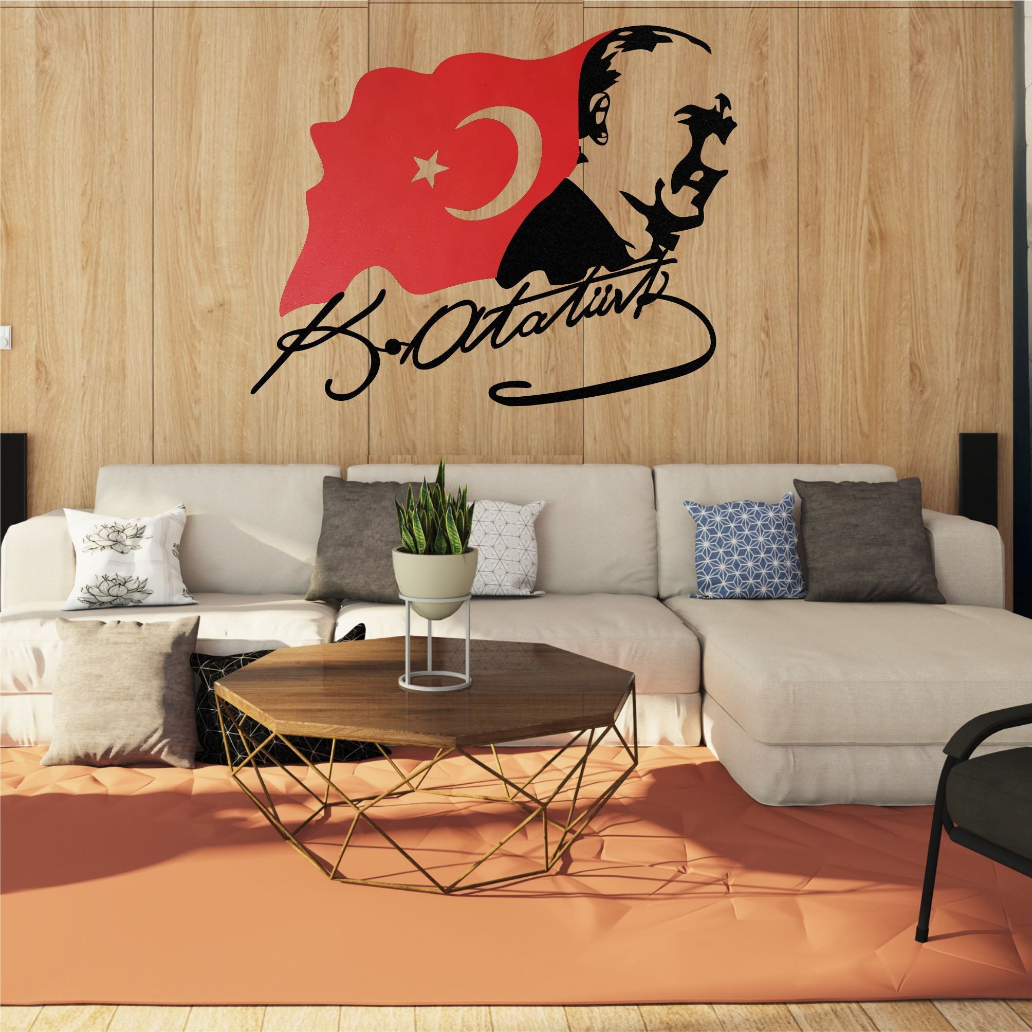 Ataturk and Flag Metal Wall Decoration