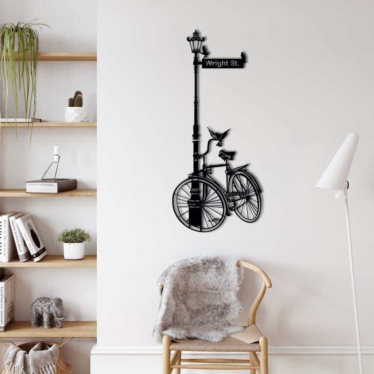 Street Lamp and Bicycle Metal Wall Decoration