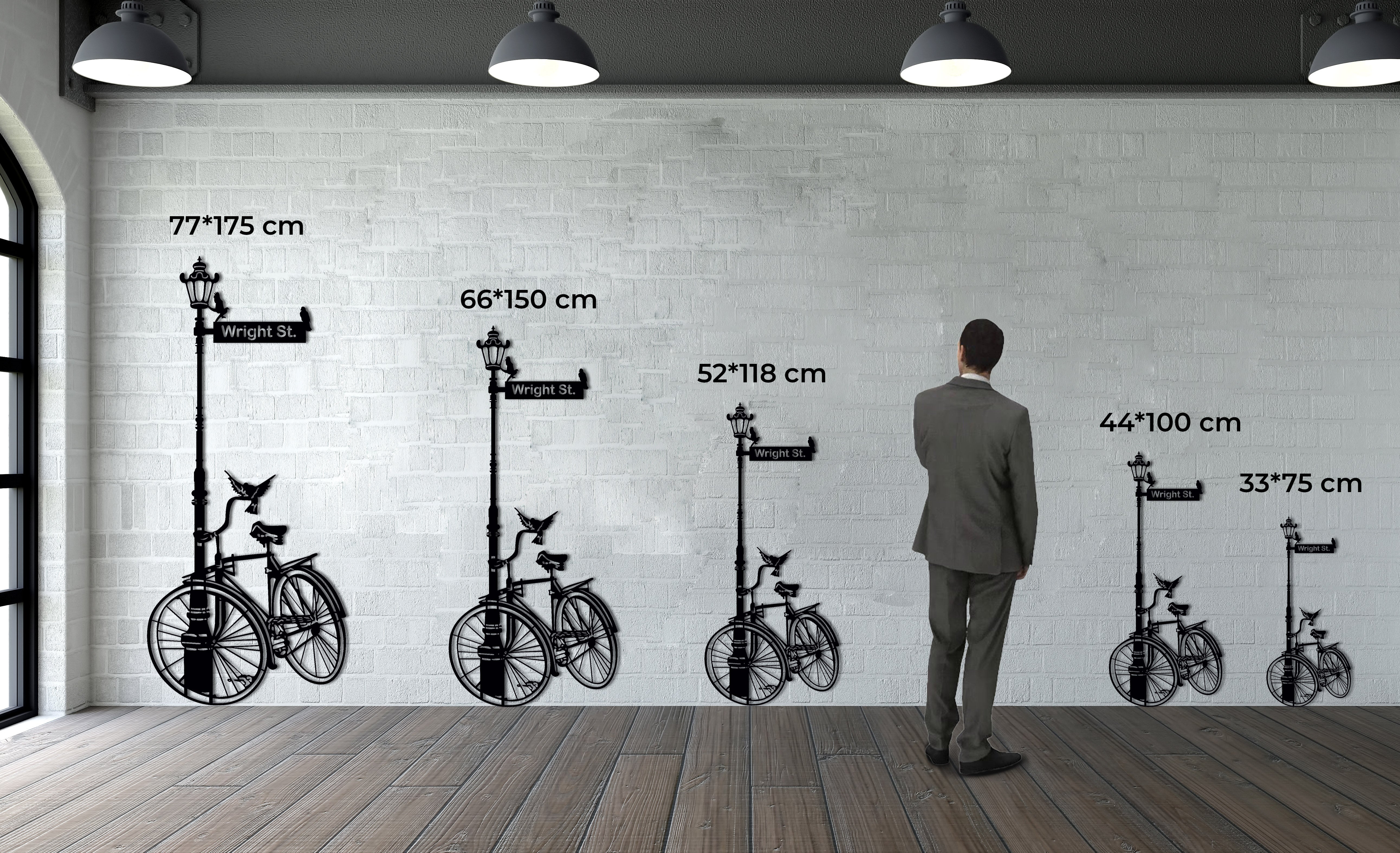 Sokak Lambası ve Bisiklet Metal Duvar Dekorasyonu