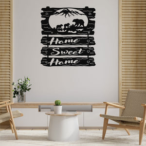 Home Sweet Home With Bear Family Metal Wall Decor