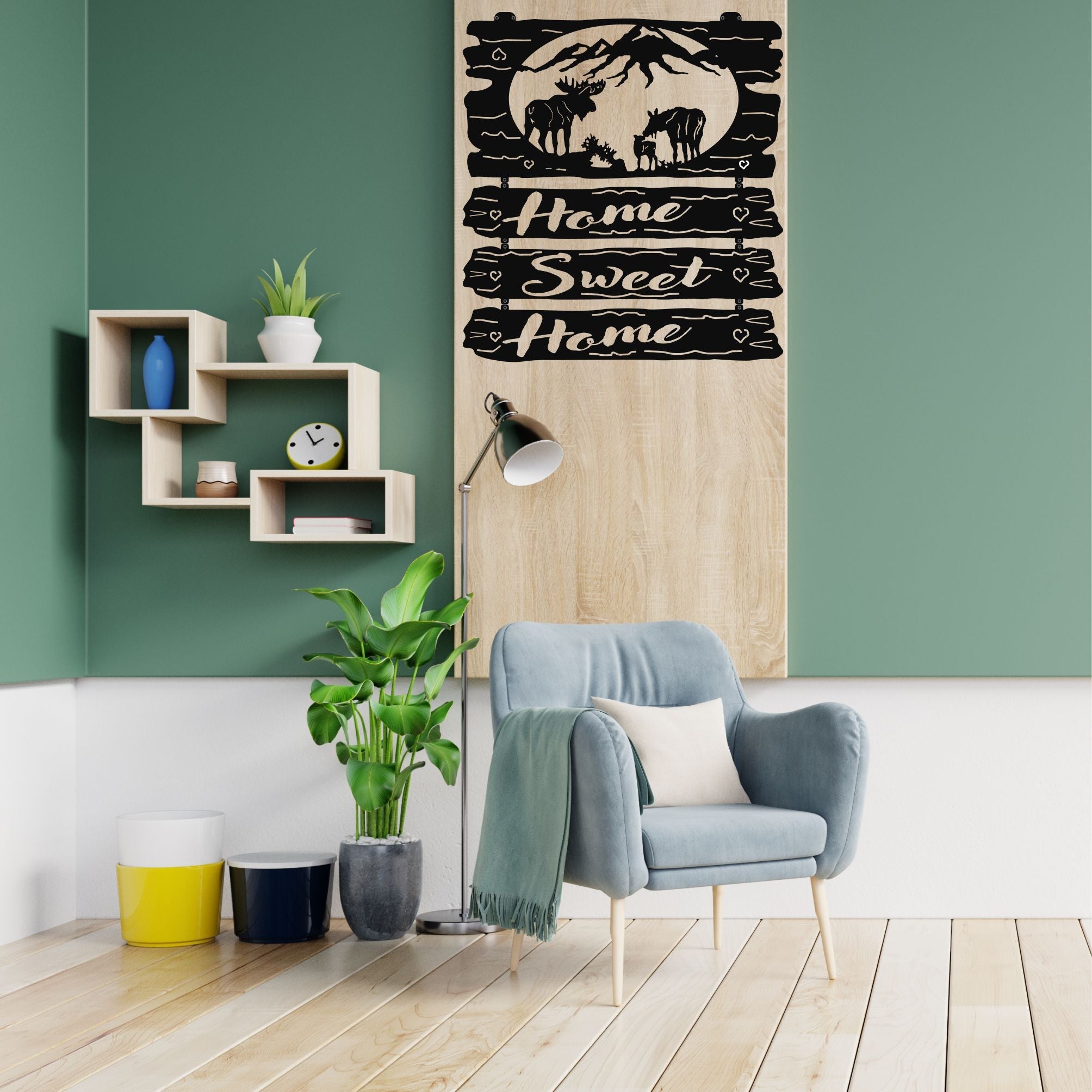 Home Sweet Home With Moose Family Metal Wall Decoration