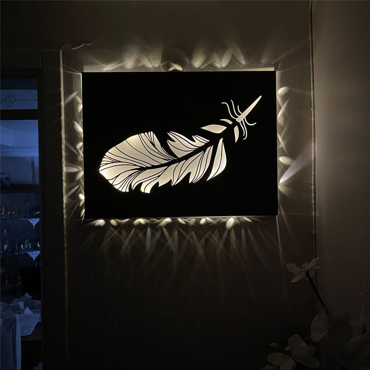 Feather Metal Wall Decor with LED lights