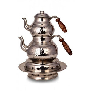 Turna Copper Teapot with Heater Set Thick Hand Forged Silver-2