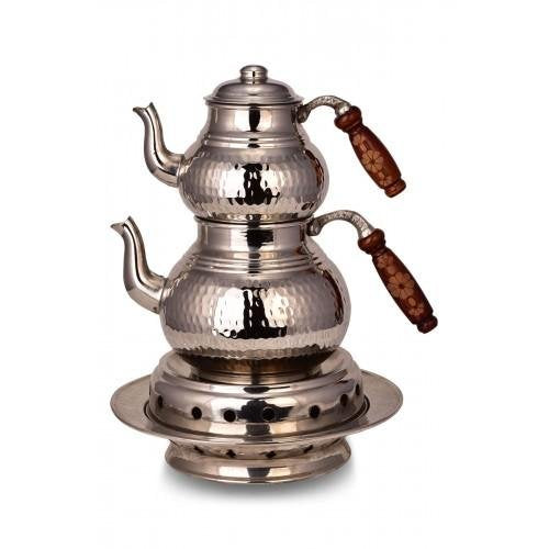 Turna Copper Teapot with Heater Set Thick Hand Forged Silver-2