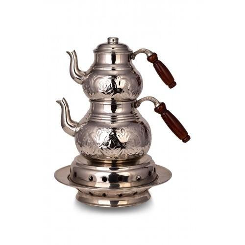 Turna Copper Teapot with Heater Set Thick Hand Engraved-1