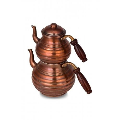 Turna Copper Sliced Teapot Thick Hand Forged Brown-2