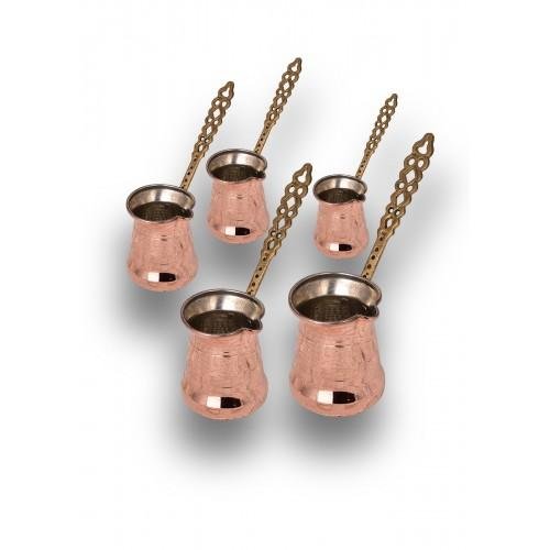Turna Copper Sultan Coffee Pot Set of 5 Thin Brass Handle-1