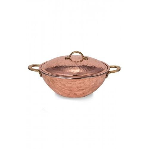 Turna Copper Wok Pan 25 Cm With Lid Hand Forged Red-1