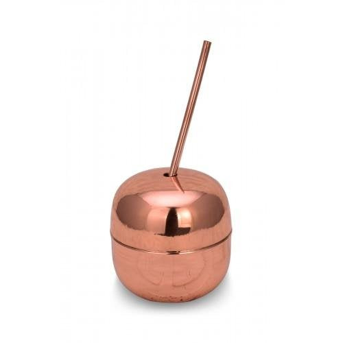 Copper Apple Cup with Straw 250 Ml Set of 2
