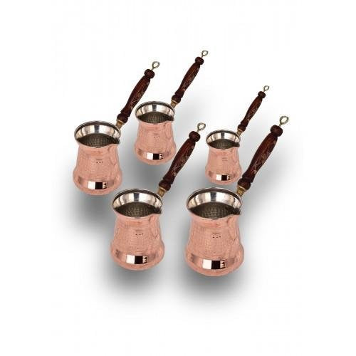 Copper Sultan Coffee Pot Set of 5 Wooden Handle