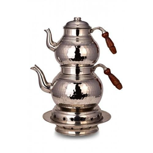 Thick Hand Copper Teapot with Heater Set silver