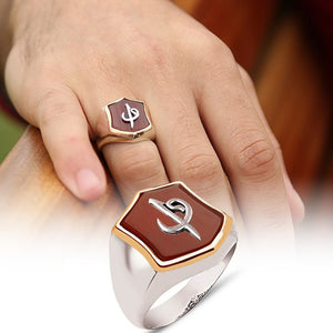 Tesbihane و Design Silver Men's Ring with Red Agate Stone