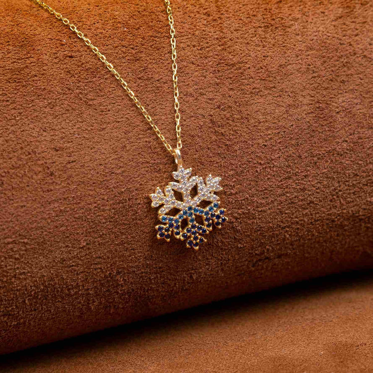 925 Sterling Silver Gold Plated Aura Snowflake Model Necklace