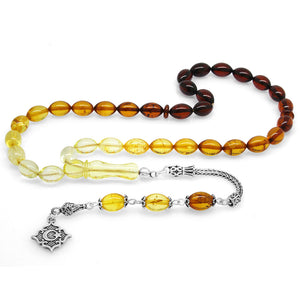 925 Sterling Silver  Red-Yellow Drop Amber Rosary 