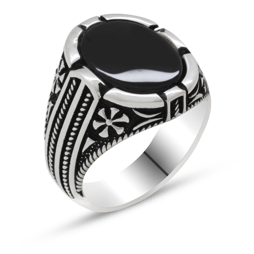 925 Sterling Silver Domed Black Onyx Stone Men's Ring 2