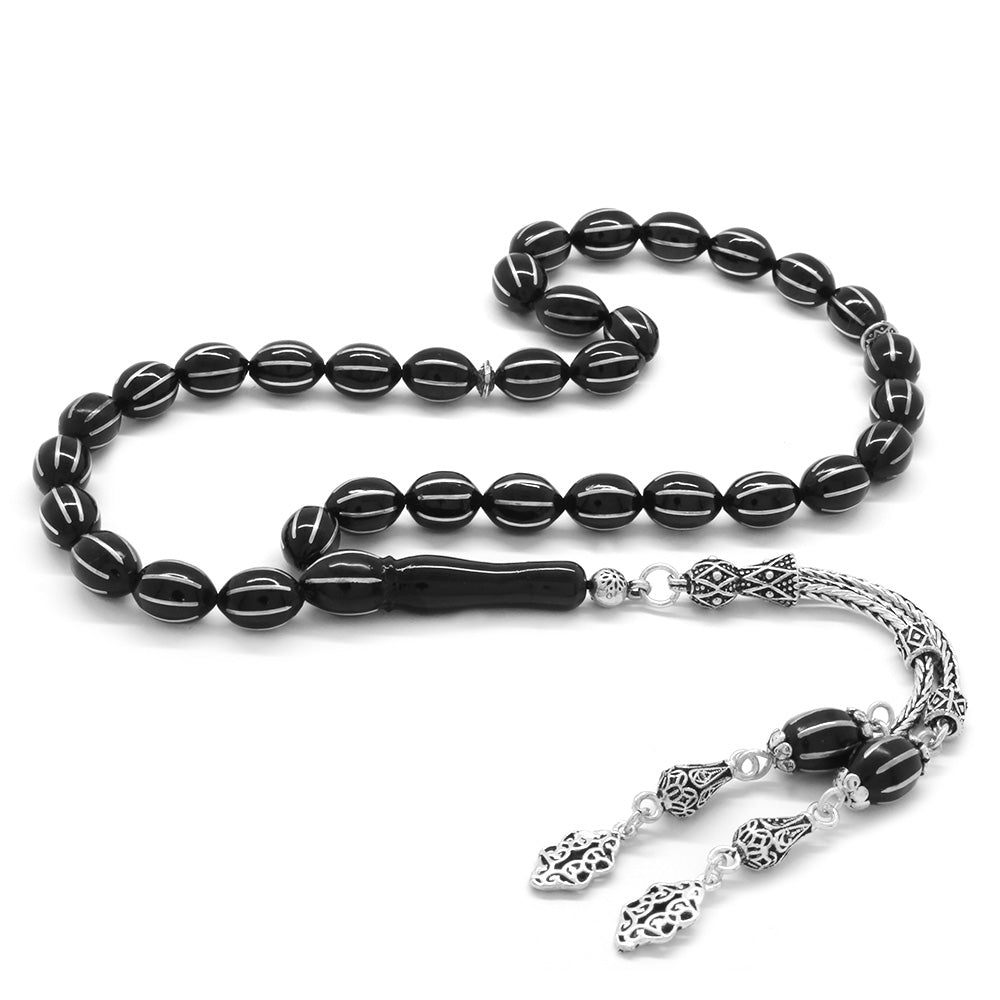 925 Sterling Silver Double Tasseled 6-Piece Erzurum Oltu Stone Prayer Beads
