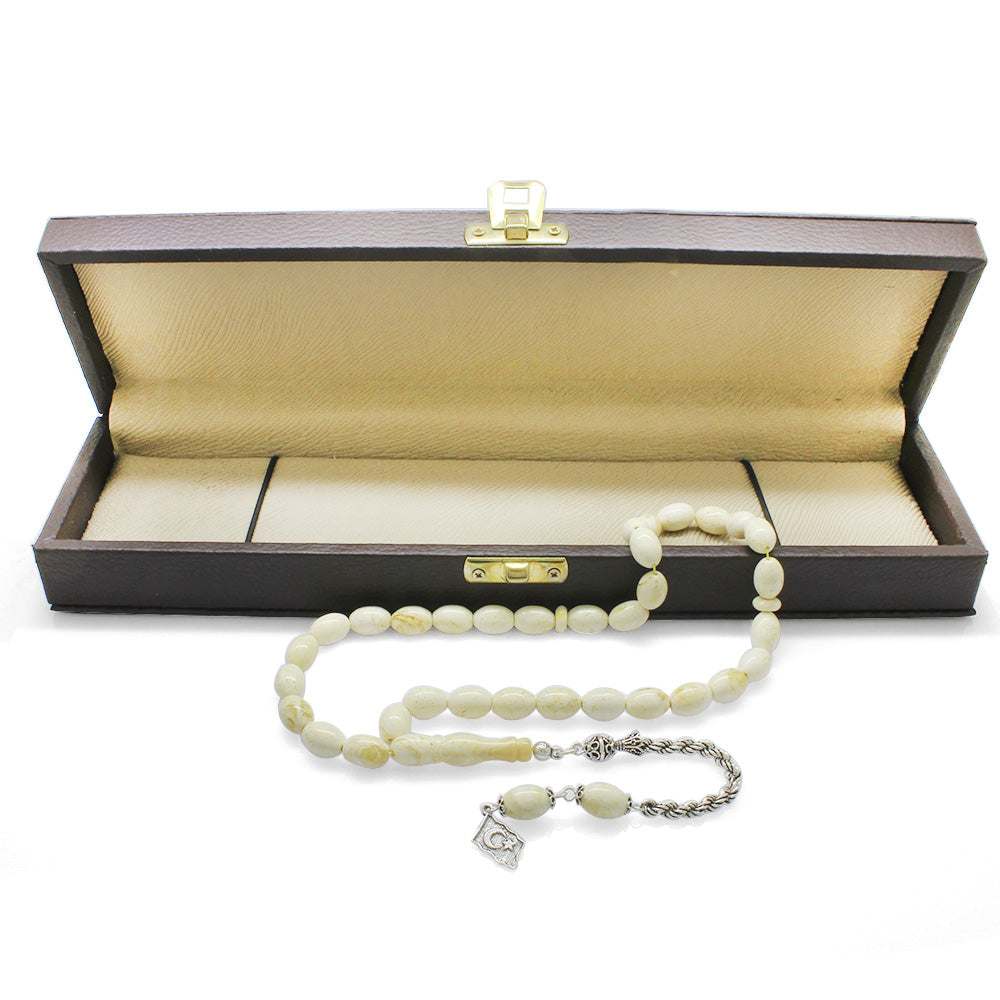 925 Sterling Silver White Drop Amber Rosary