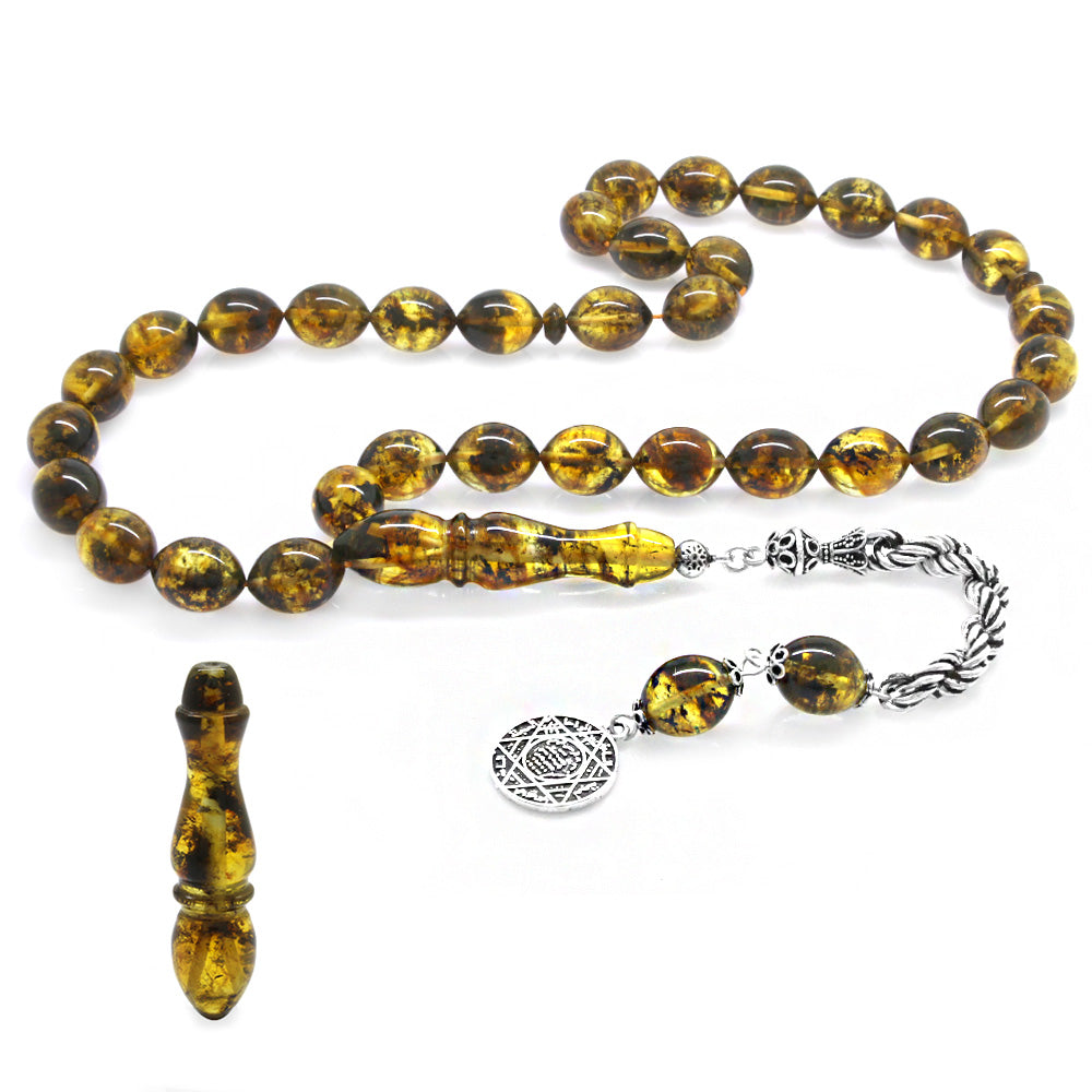 925 Sterling Silver Yellow Drop Amber Rosary