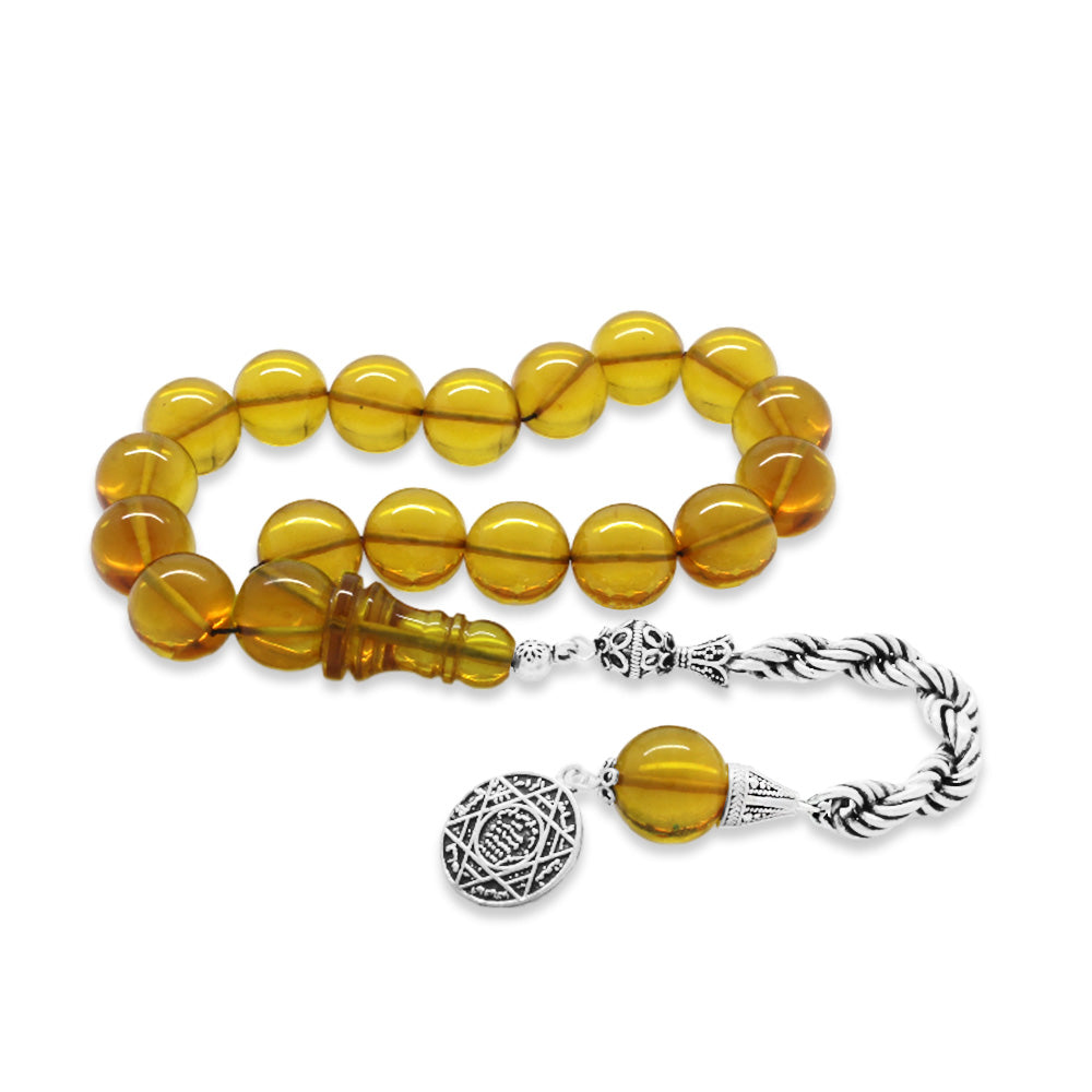 925 Sterling Silver Rope Tassels Globe Cut Yellow Fire Amber Rosary
