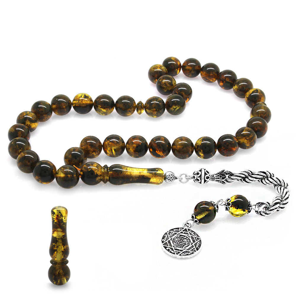 925 Sterling Silver Moire Yellow Drop Amber Rosary