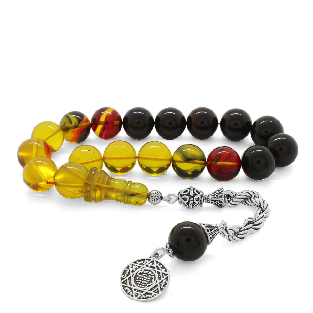 925 Sterling Silver Rope Tassels Black Fire Amber Rosary
