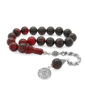 Silver Rope Tassels Red-Black Fire Amber Efe Rosary