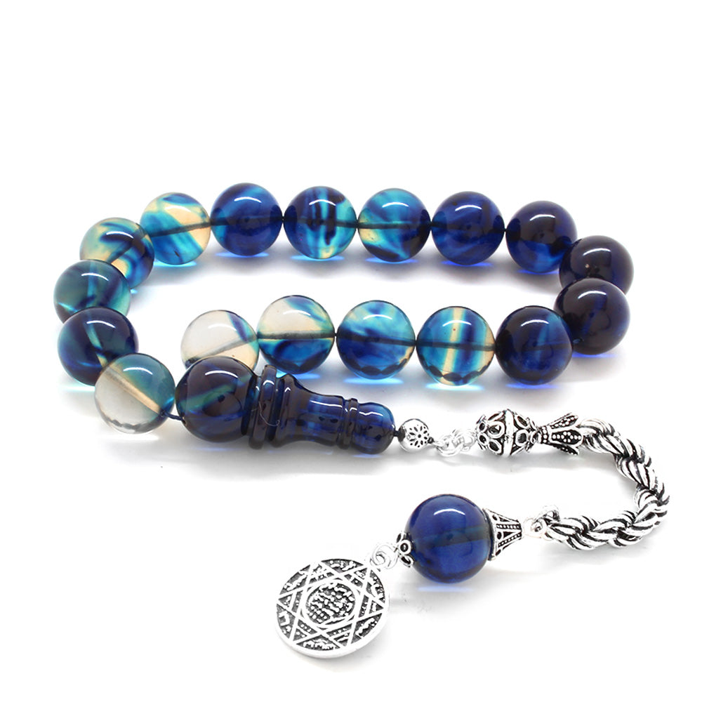 Silver Rope Tassels Blue-White Fire Amber Efe Rosary