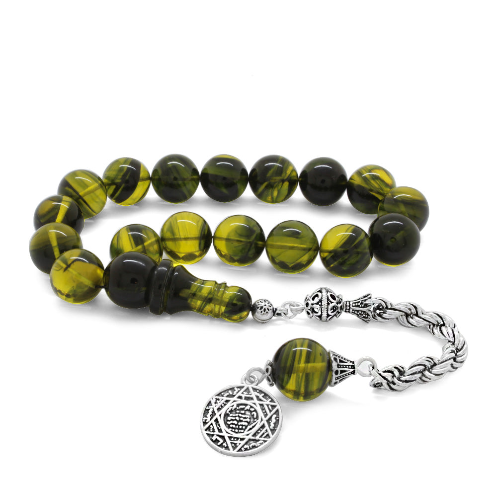 Silver Rope Tassels Yellow-Black Fire Amber Efe Rosary