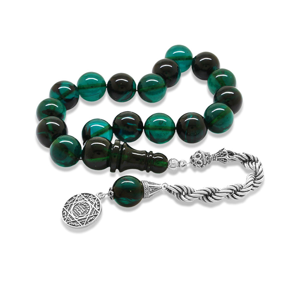 925 Sterling Silver Rope Tassels Turquoise-Black Fire Amber Efe Rosary