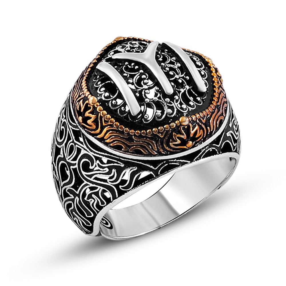 925 Sterling Silver Men's Ring with Kayi Boyu Motif-3