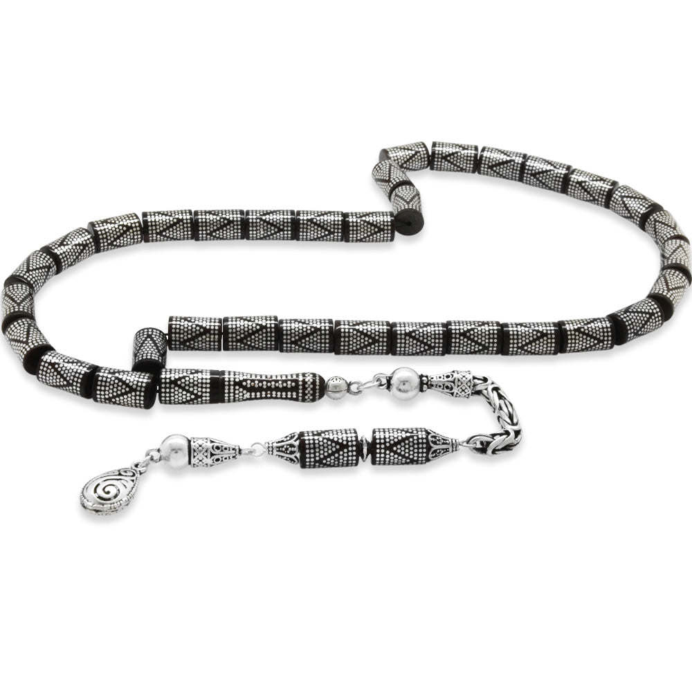 925 Sterling Silver King Tassel 9.875 Pieces Silver Zigzag Pendant (Embroidery) Cut Kuka Prayer Beads