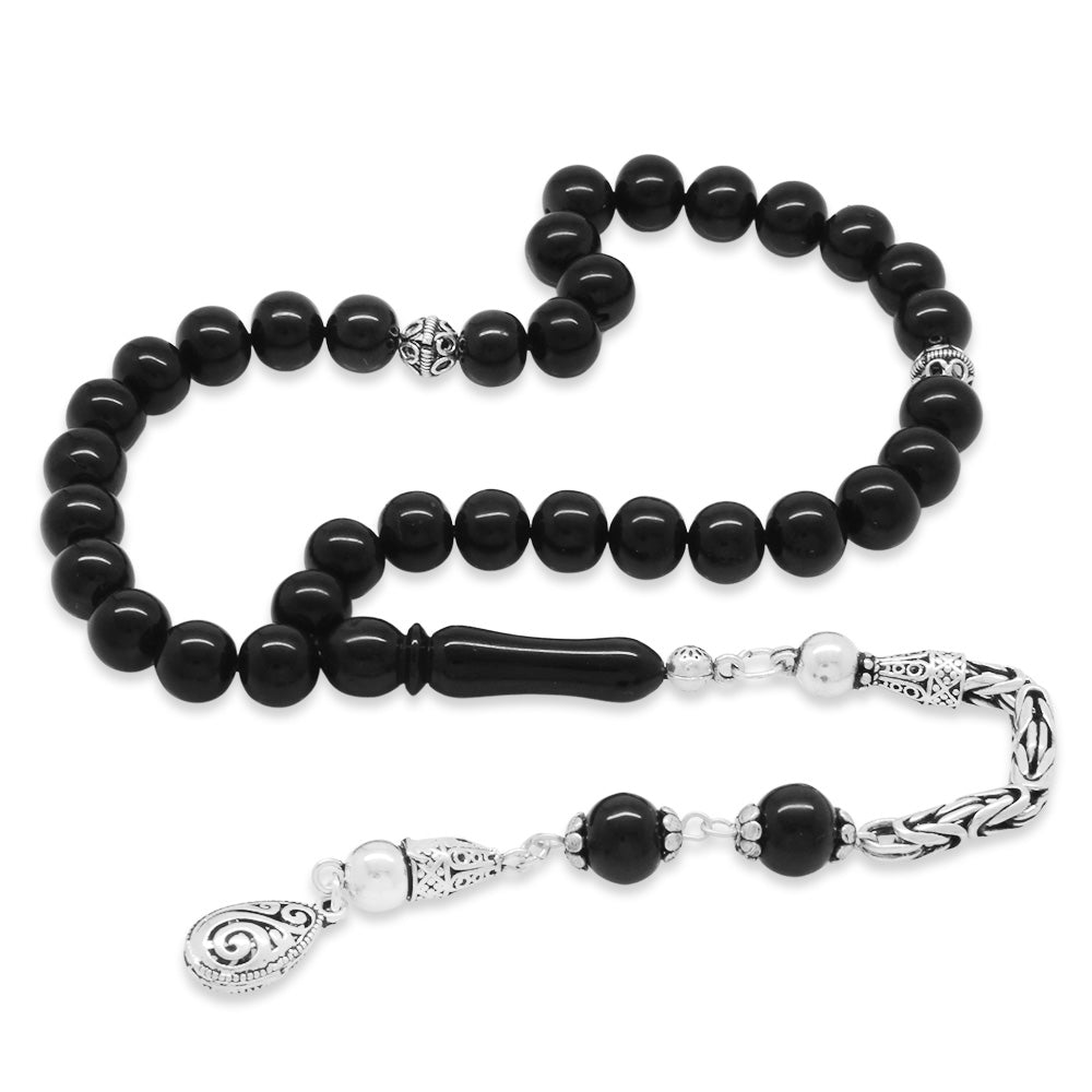 925 Sterling Silver Erzurum Oltu Stone Prayer Beads with King Tassels