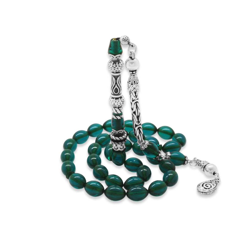 925 Sterling Silver King Tasseled  Turquoise Fire Amber Rosary