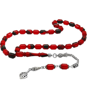 925 Sterling Silver King Tassel  Red-Black Fire Amber Rosary