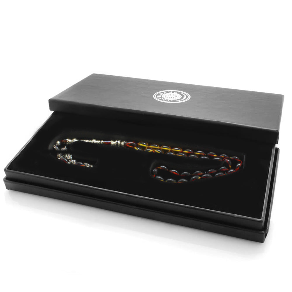 925 Sterling Silver Zülfikar Design Bala-Black Amber Rosary