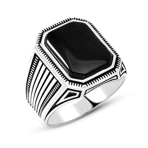 925 Sterling Silver Men's Ring with Rope Black Onyx Stone-2