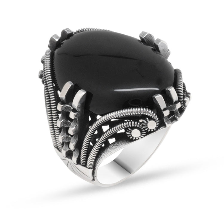 Nail Design Black Onyx Stone 925 Sterling Silver Men's Ring 3