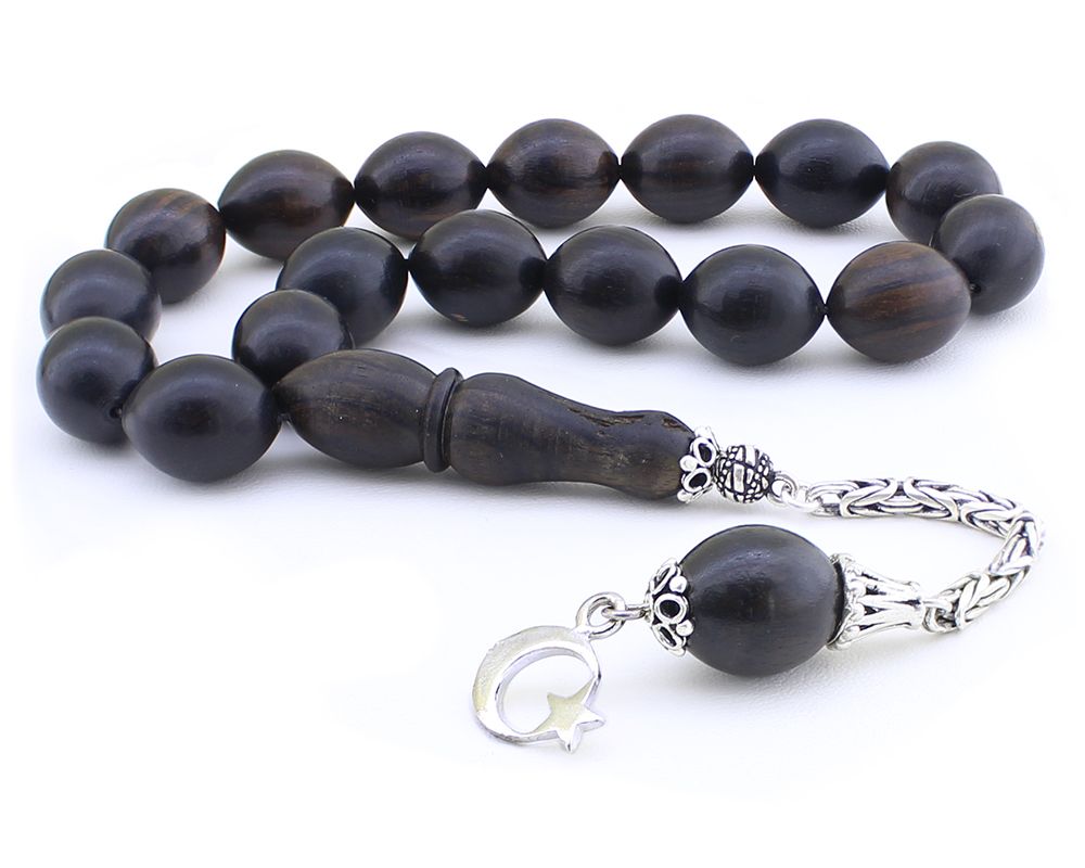 Silver Ebony Wood Efe Rosary with Star and Crescent Tassels