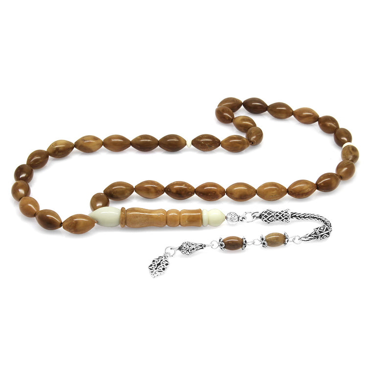 925 Sterling Silver Tasseled Camel Bone Detailed Rosary