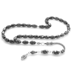 925 Sterling Silver Tasseled  Hematite Natural Stone Prayer Beads