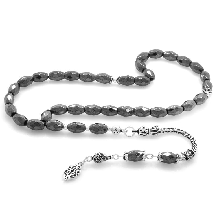 925 Sterling Silver Tasseled  Hematite Natural Stone Prayer Beads